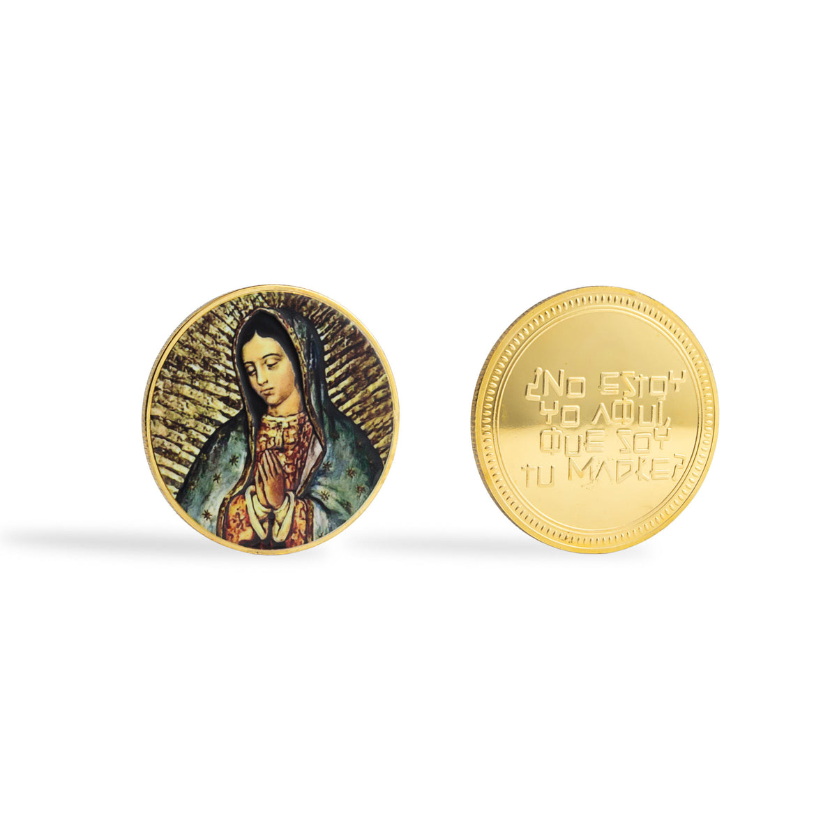 Moneda doble cara Virgen de Guadalupe y frase 4cm